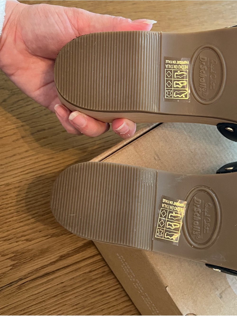 Dr. Scholl's navy the original icon   Leather Slide Mules wood summer adjustable - Picture 7 of 12